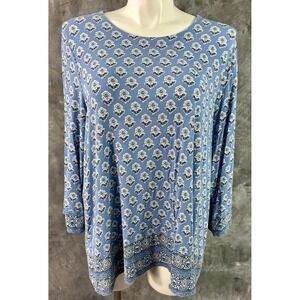J Jill Wearever Multi Colored Floral L/S Knit Stretchy Top sz 2X (16158)